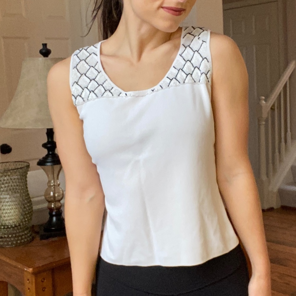 Lou Lou - White Tank Top w/ Beaded Detail (Size M)